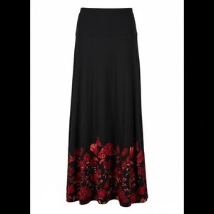 LuLaRoe Black Maxi Skirt with Red Floral Design